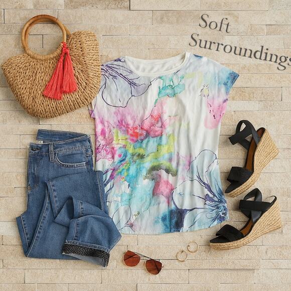 Soft Surroundings Multicolor Watercolor Design Shirt Sz. XL - Picture 1 of 7